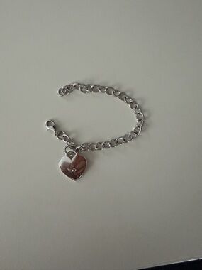 Silver Heart Charm Chain Bracelet - Women Jewelry
